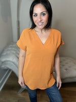 Zenana Apricot Dolman Woven Short Sleeve Top