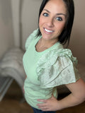 Mint Fluffed Ruffle Sleeve Top