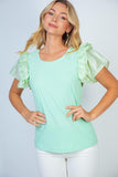 Mint Fluffed Ruffle Sleeve Top