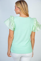 Mint Fluffed Ruffle Sleeve Top