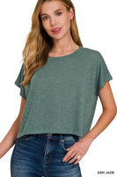 Zenana Ash Jade Knit Round Neck Crop Top