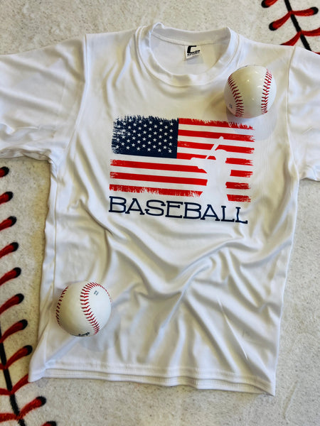 PREORDER - Red & Blue Baseball Flag Dri Fit Short Sleeve Tee for Youth or Adult