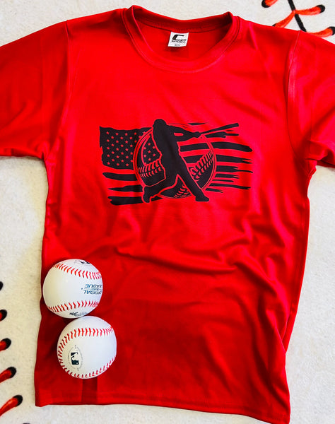 PREORDER - Baseball Swinging Flag Dri Fit Short Sleeve Tee for Youth or Adult