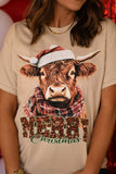 PREORDER - Faux Glitter Highland Cow Merry Christmas Graphic Top