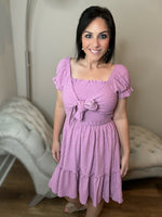 Lavender Smocked Bodice Tied Lightweight Dress