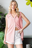 Dusty Pink Sleeveless Button Down Collared Top