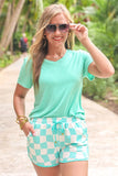 PREORDER - Jess Lea Groovy Mint Checkered Everyday Shorts