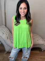 S-3X Neon Lime Tiered Flowy Tank Top