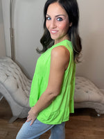 S-3X Neon Lime Tiered Flowy Tank Top