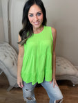 S-3X Neon Lime Tiered Flowy Tank Top