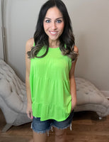 S-3X Neon Lime Tiered Flowy Tank Top