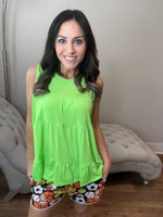 S-3X Neon Lime Tiered Flowy Tank Top
