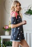 S-3X Hot Pink Tied Shoulder Stars Top