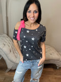 S-3X Hot Pink Tied Shoulder Stars Top