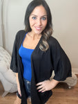 S-L Waffle Knit Three Quarter Sleeve Black Cardigan