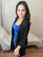 S-L Waffle Knit Three Quarter Sleeve Black Cardigan