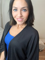 S-L Waffle Knit Three Quarter Sleeve Black Cardigan