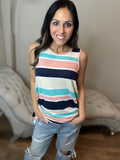 S-L Super Soft Different Colors Striped Sleeveless Top