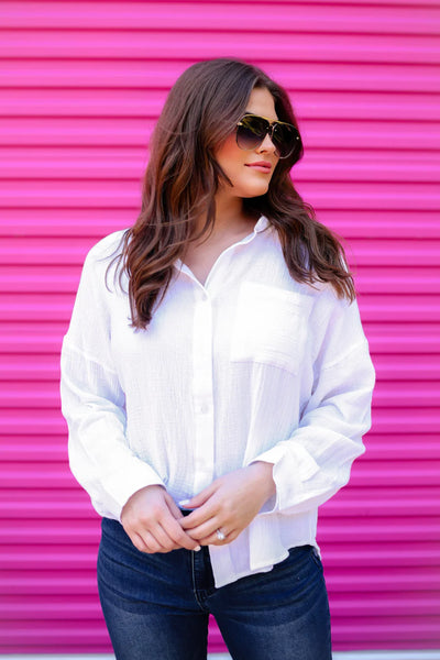 Small Only - Jess Lea Bay Breeze Ivory Button Up Gauze Top