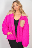 Small Only - Quilted Sherpa Puffer Jacket With Hoodie