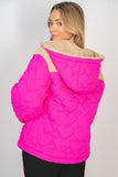 Small Only - Quilted Sherpa Puffer Jacket With Hoodie