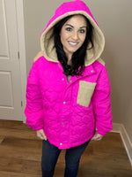 Small Only - Quilted Sherpa Puffer Jacket With Hoodie