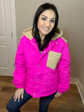 Small Only - Quilted Sherpa Puffer Jacket With Hoodie