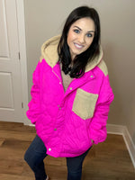 Small Only - Quilted Sherpa Puffer Jacket With Hoodie