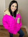 Small Only - Quilted Sherpa Puffer Jacket With Hoodie