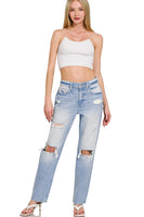 Zenana High-Rise Distressed Straight Leg Denim Jeans