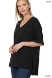 S XL - Zenana Raw Edge Boyfriend Oversized Tee