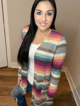 S-3X Multi Color Striped Cardigan With Pockets