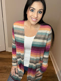 S-3X Multi Color Striped Cardigan With Pockets