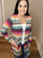 S-3X Multi Color Striped Cardigan With Pockets