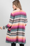 S-3X Multi Color Striped Cardigan With Pockets