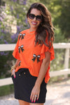 PREORDER - Jess Lea Sideline Sparkle Ruffle Top - Orange
