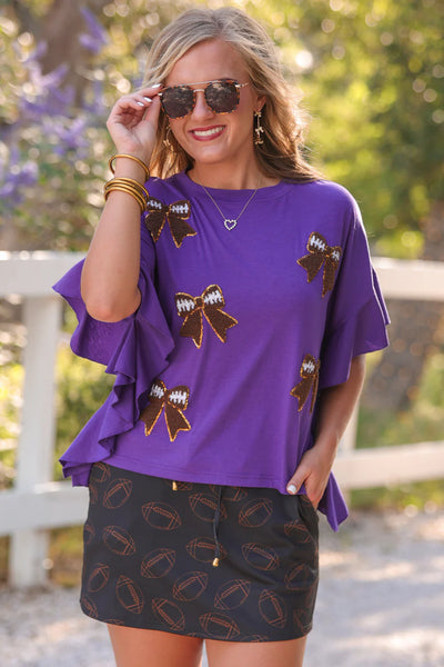 PREORDER - Jess Lea Sideline Sparkle Ruffle Top - Purple