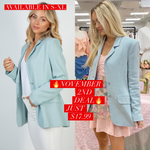 Solid Woven Two Button Blazer With Pockets