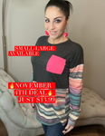 Aztec Contrast Long Sleeve Hot Pink Pocket Tee