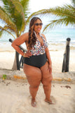 PREORDER - S M L Jess Lea Vacation Cove Halter Leopard One Piece Swimsuit