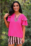 PREORDER - Jess Lea Ava Flutter Sleeve Blouse - Neapolitan Stripes