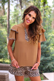 PREORDER - Jess Lea Ava Flutter Sleeve Blouse - Safari Chic