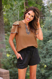 PREORDER - Jess Lea Ava Flutter Sleeve Blouse - Safari Chic