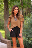 PREORDER - Jess Lea Ava Flutter Sleeve Blouse - Safari Chic