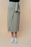 S-XL High-Waisted Asymmetrical Front Wrap Sage Skirt