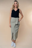 S-XL High-Waisted Asymmetrical Front Wrap Sage Skirt