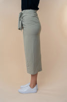 S-XL High-Waisted Asymmetrical Front Wrap Sage Skirt