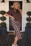 PREORDER - Jess Lea Chocolate Checkered Printed Midi Skirt