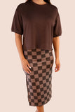 PREORDER - Jess Lea Chocolate Checkered Printed Midi Skirt