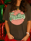 PREORDER - Festive Checkered Graphic Tee Short or Long Sleeve in Youth & Adult